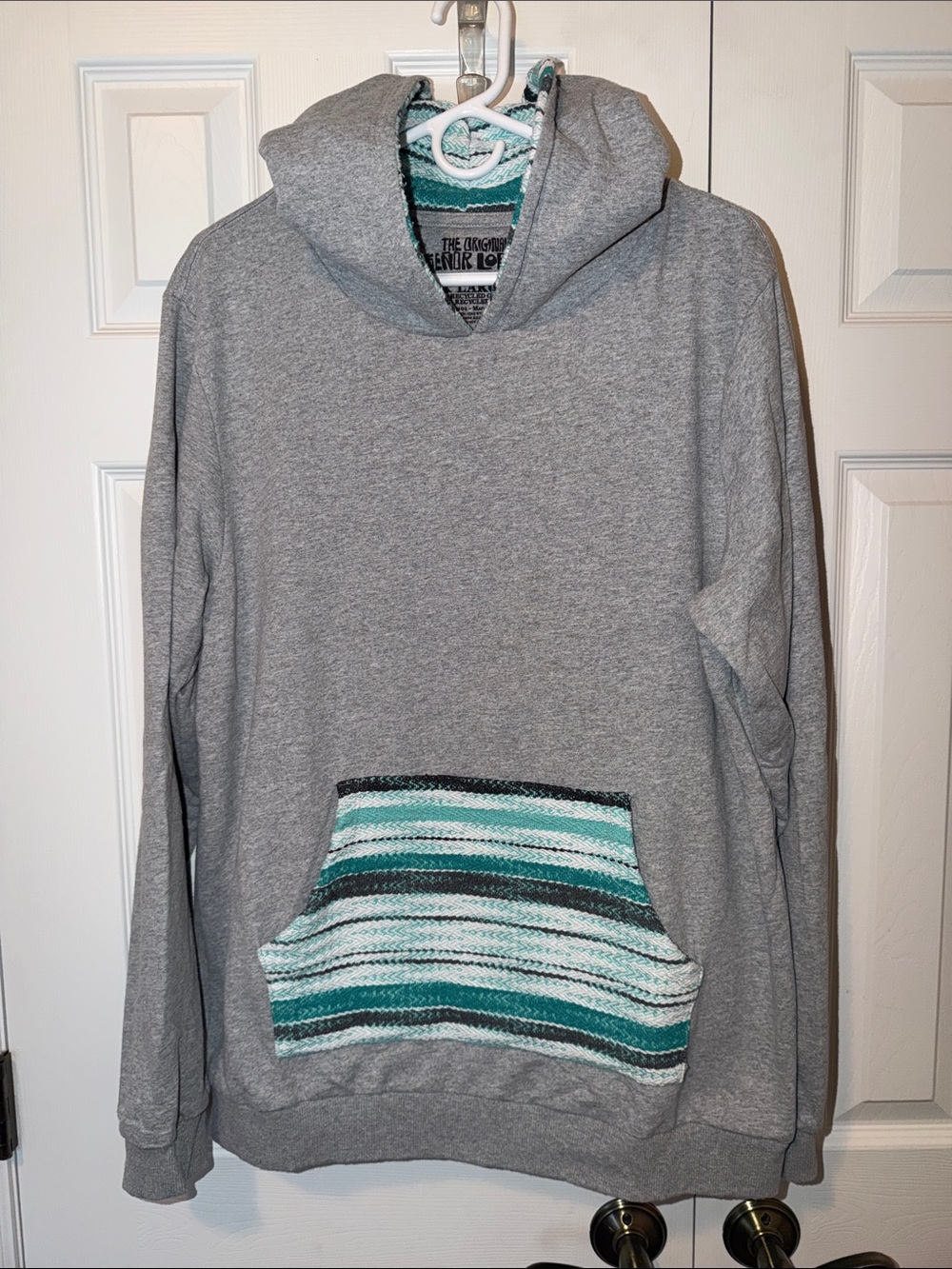 Amazon Men's Gray Hoodie with Teal Striped Pocket